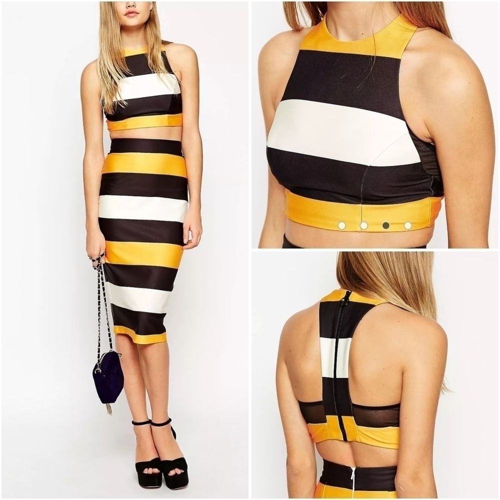 ASOS Striped Mesh Insert Crop Top - Picture 2 of 10